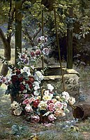 Henri Biva, Fleurs près d'un puits, oil on canvas, 181 x 118.1 (71.25 x 46.5 in)