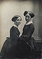 Albert Sands Southworth (1811–1894) and Josiah Hawes (1818–1901), [Two women posed with a chair], ca. 1850