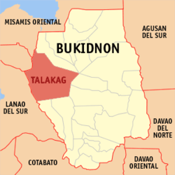 Map of Bukidnon with Talakag highlighted