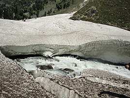 Glacier over Lidder River in Chandanwari on the way to the Amarnath Cave Temple