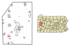 Location of Evans City in Butler County, Pennsylvania.