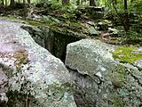 Pachaug Trail – split rock passage near Green Fall Pond trail head, Voluntown, CT.