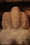Sadasiva-Trimurti. 6th c. sculpture at the Elephanta Caves, India