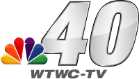 The NBC peacock next to a bold italicized large 40 with the call letters W T W C - T V in a bold italic wide sans serif below.