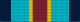 Width-44 ribbon with width-8 central brick stripe, flanked by pairs of stripes that are respectively width-2 golden yellow, width-10 grotto blue, and width-6 national flag blue