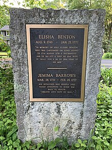 Historic marker for Elisha Benton and Jemima Barrows