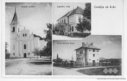 Pre-World War II postcard of Cerklje ob Krki