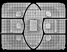 Black and white image of the contacts area of a SIM card showing the internal construction