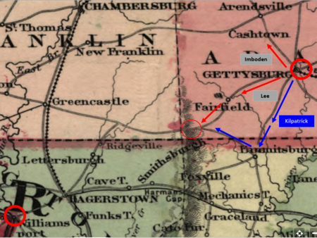 Old map of region west of Gettysburg