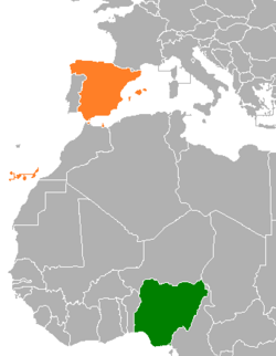 Map indicating locations of Nigeria and Spain