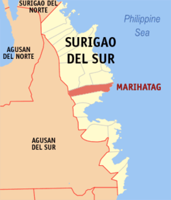 Map of Surigao del Sur with Marihatag highlighted