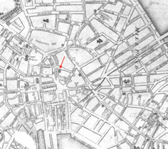 Detail of 1829 map of Boston, showing location of Brattle St. Church