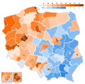 2023 Polish parliamentary election - Senate results, PiS (blue), Opposition (orange)