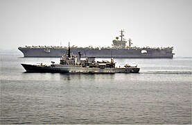 Libeccio alongside USS Nimitz 29 July 2005.