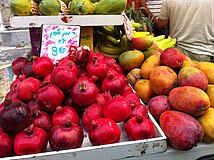Pomegranates, mangos and bananas