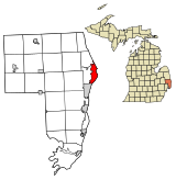 Map of St. Clair County highlighting City of Port Huron (County seat) in red.
