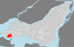 Location on the Island of Montreal. (Outlined areas indicate demerged municipalities).