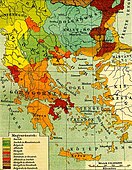 Ethnographic map of the Balkans (1897), in Hungarian, as seen in the Pallas Great Lexicon