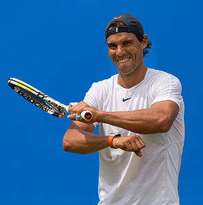 Rafael Nadal during practice at the Queens Club Aegon Championships in London, England.