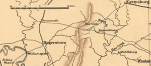 old map showing Gettysburg, Hagerstown & Williamsport