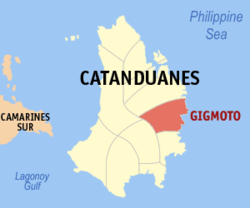 Map of Catanduanes with Gigmoto highlighted