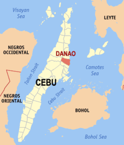 Map of Cebu with Danao highlighted