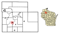 Location of Couderay in Sawyer County, Wisconsin.