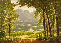 Henri Biva, A sun drenched river view, oil on canvas, 46 x 65.1 cm