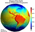 Image 74Earth's western hemisphere showing topography relative to Earth's center instead of to mean sea level, as in common topographic maps (from Earth)