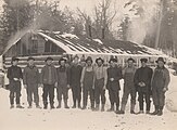 Canadian loggers and their cookhouse, 1917.