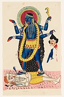 Kali, the deviant goddess, dancing on Shiva.