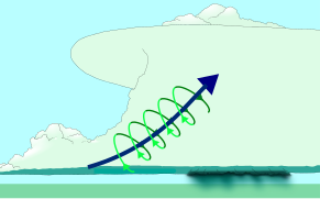 The updraft (blue) 'tips' the spinning air upright.