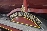 Princess Elizabeth's nameplate with the crown placed above, showing the engine has worked the royal train.