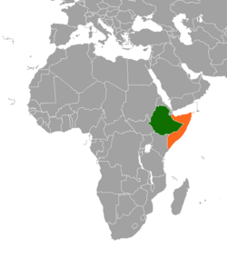 Map indicating locations of Ethiopia and Somalia
