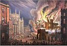 The Burning of the Houses of Parliament from the end of Abingdon Street; a coloured aquatint by an unknown artist