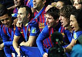 FC Barcelona celebrating their win in the 2011 UEFA Champions League finals
