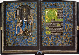 Black Hours, Morgan MS 493, Pentecost, Folios 18v, c 1475–80. Morgan Library & Museum, New York. Each folio 170 x 122 mm[5]