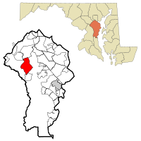 Location of Odenton in Anne Arundel County, Maryland (left) and in Maryland (right)