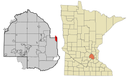 Location of the city of St. Anthony within Hennepin and Ramsey Counties in the state of Minnesota