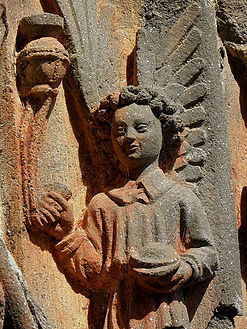 The depiction of an angel by the south porch arch.