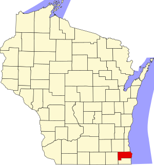 Map of Wisconsin highlighting Racine County