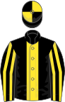 Black, yellow stripe, striped sleeves, quartered cap