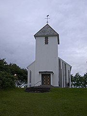 Rørvik Church in August 2013. The fire damage is visible.