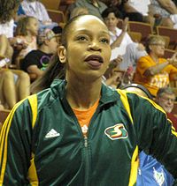 A photograph of Tina Thompson, first player chosen in the WNBA draft