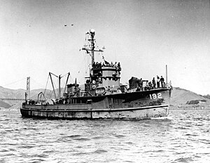 USS YMS-192 in San Francisco Bay after World War II, c. April 1946. The minesweeper was later renamed Condor (AMS-5).