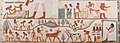 Image 37A tomb relief depicts workers plowing the fields, harvesting the crops, and threshing the grain under the direction of an overseer, painting in the tomb of Nakht. (from Ancient Egypt)