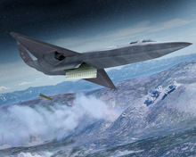 The manufacturer's concept art of the F-23 design repurposed as a supersonic bomber with regional range