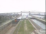 Looking west towards the International Bridge from the American Locks administration building