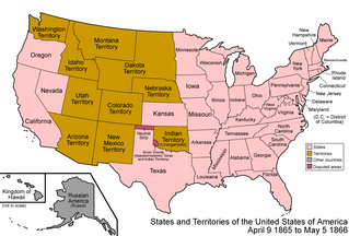 A map of the United States from 1865 to 1866.
