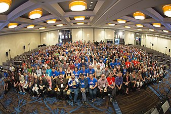 Wikimania 2017 Closing Ceremony Group Photo (4th row, 12th from left)